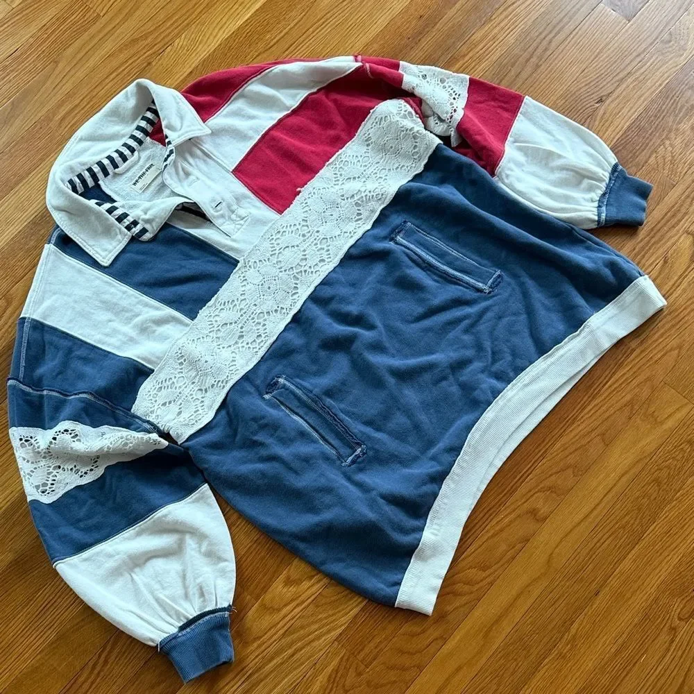Free People We The Free American Dream Polo Pullover Top Striped